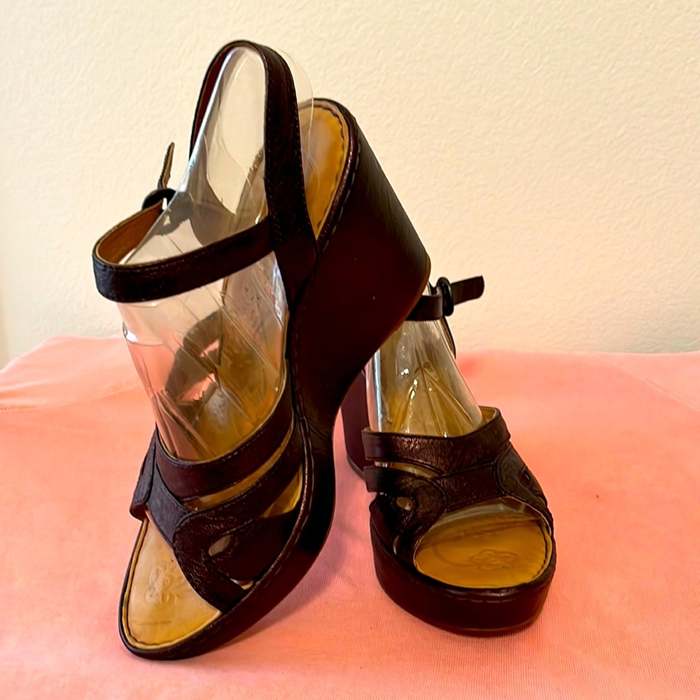 Born Wedge Heels,  mild metallic deep purplish color, 4” heel